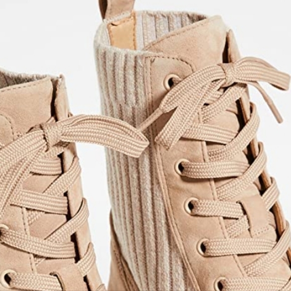Sale🔥 Sam Edelman Lydell Lug Sole Suede Knit Combat Boot size 7.5 Sesame Tan - Picture 12 of 12